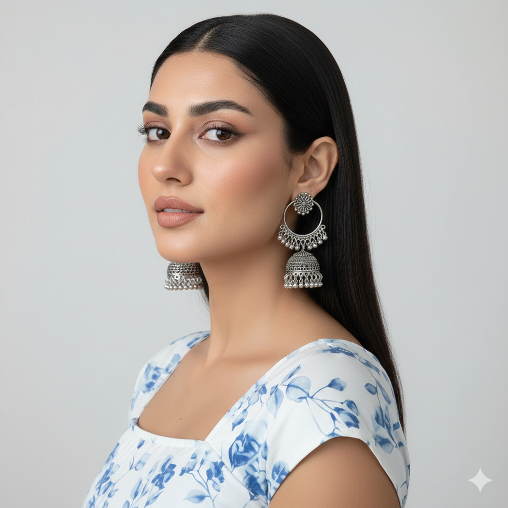 Premium Oxidized Silver Jhumka Earrings