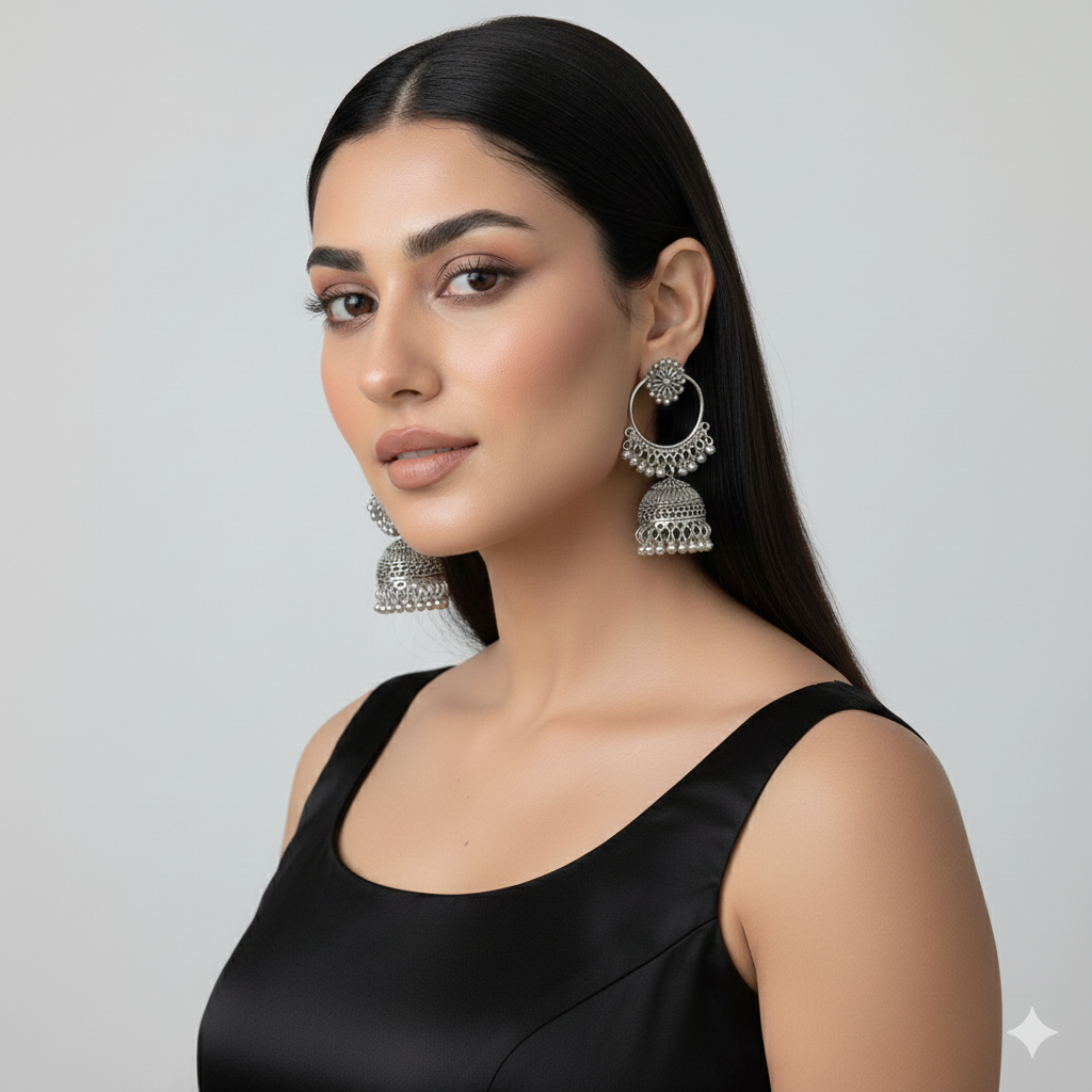 Premium Oxidized Silver Jhumka Earrings