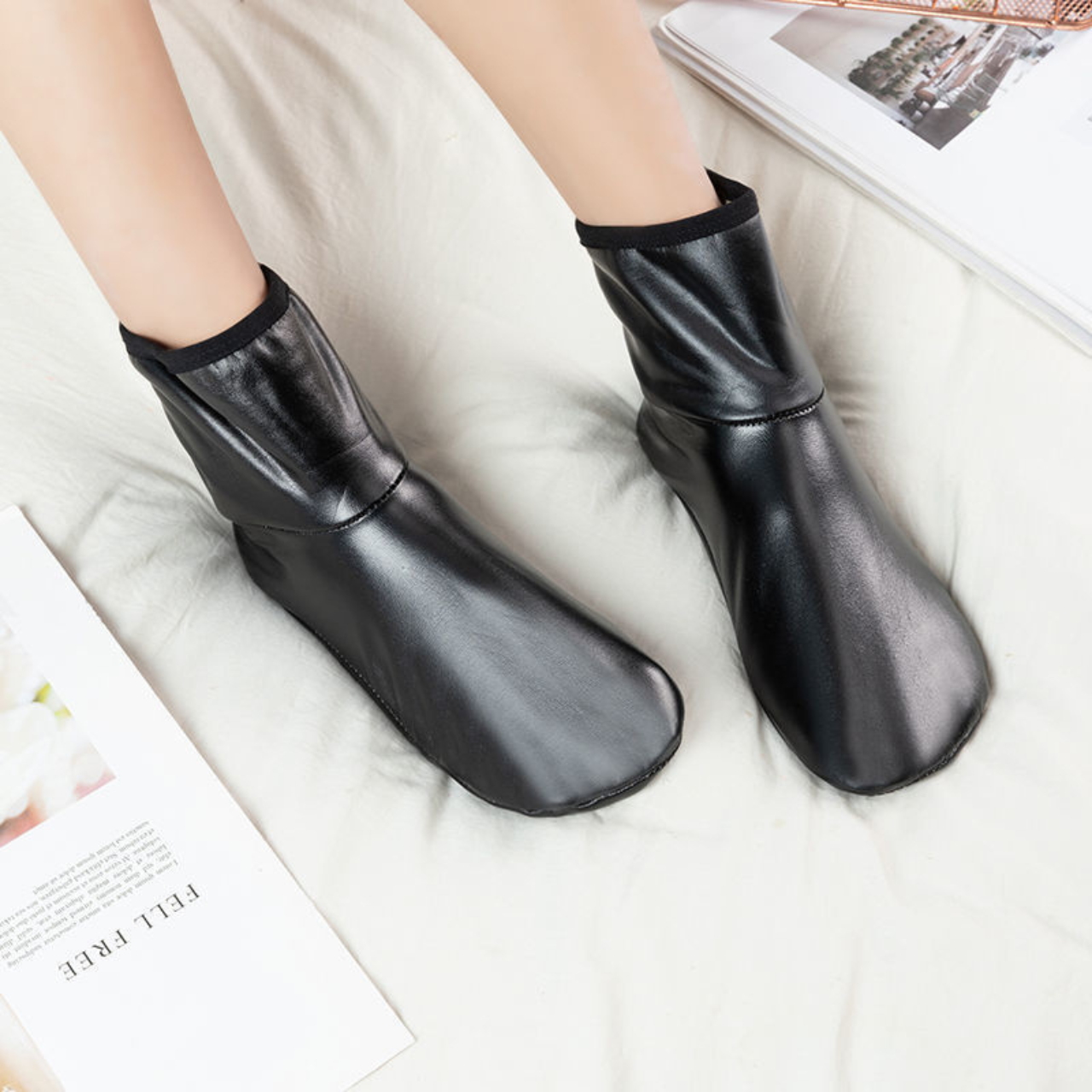 Winter Fuzzy Leather Sleep Socks