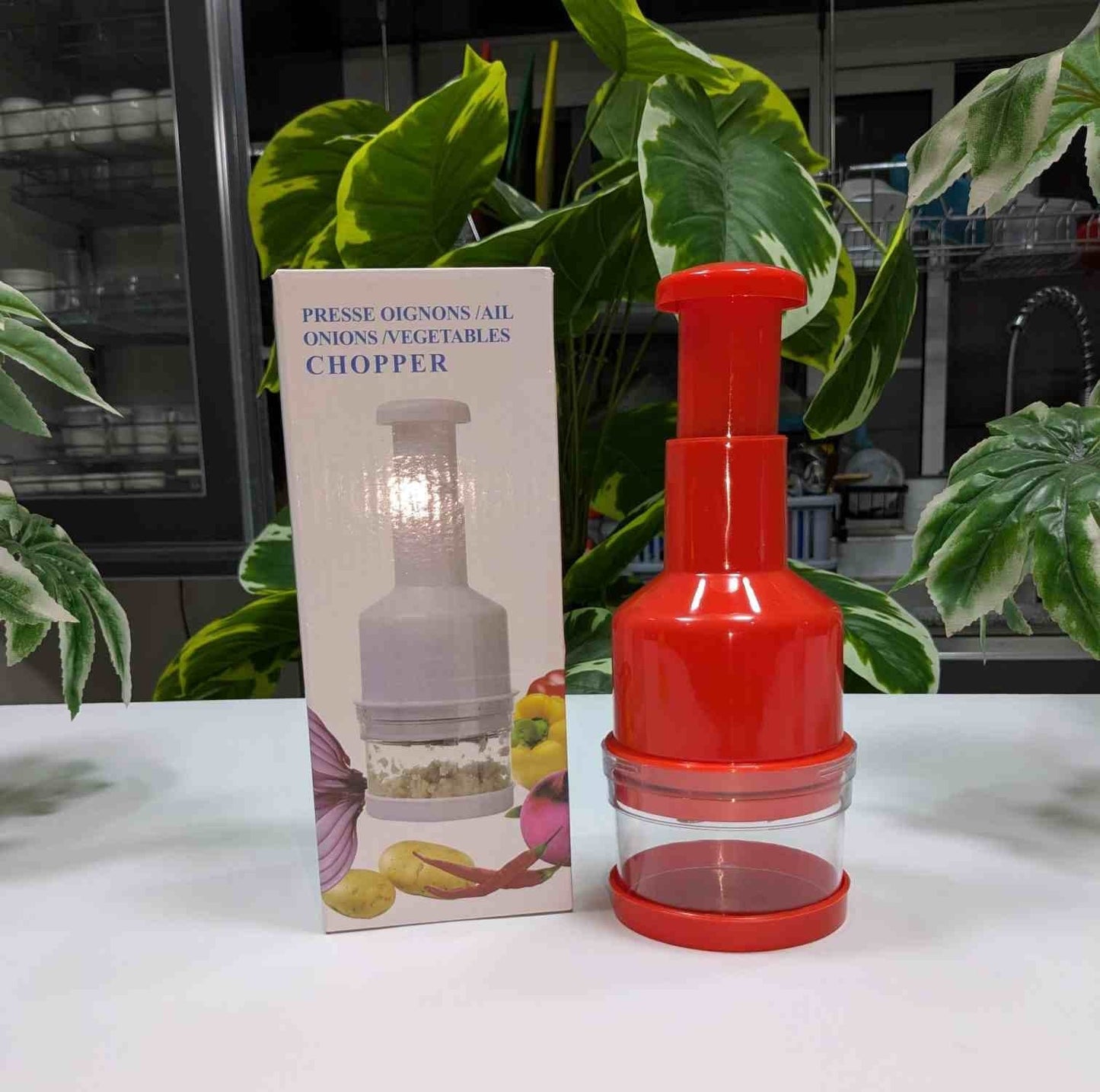 Push-Down Vegetable & Onion Chopper – Stainless Steel Blades, Fast & Easy Cutting