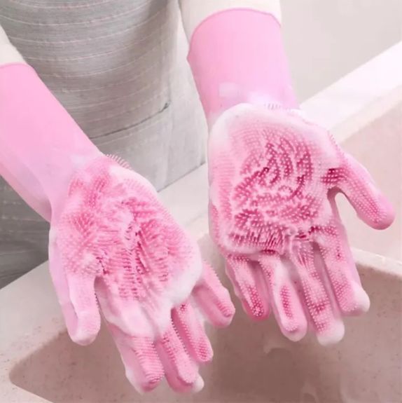 Reusable Silicone Dishwashing Gloves with Scrubber